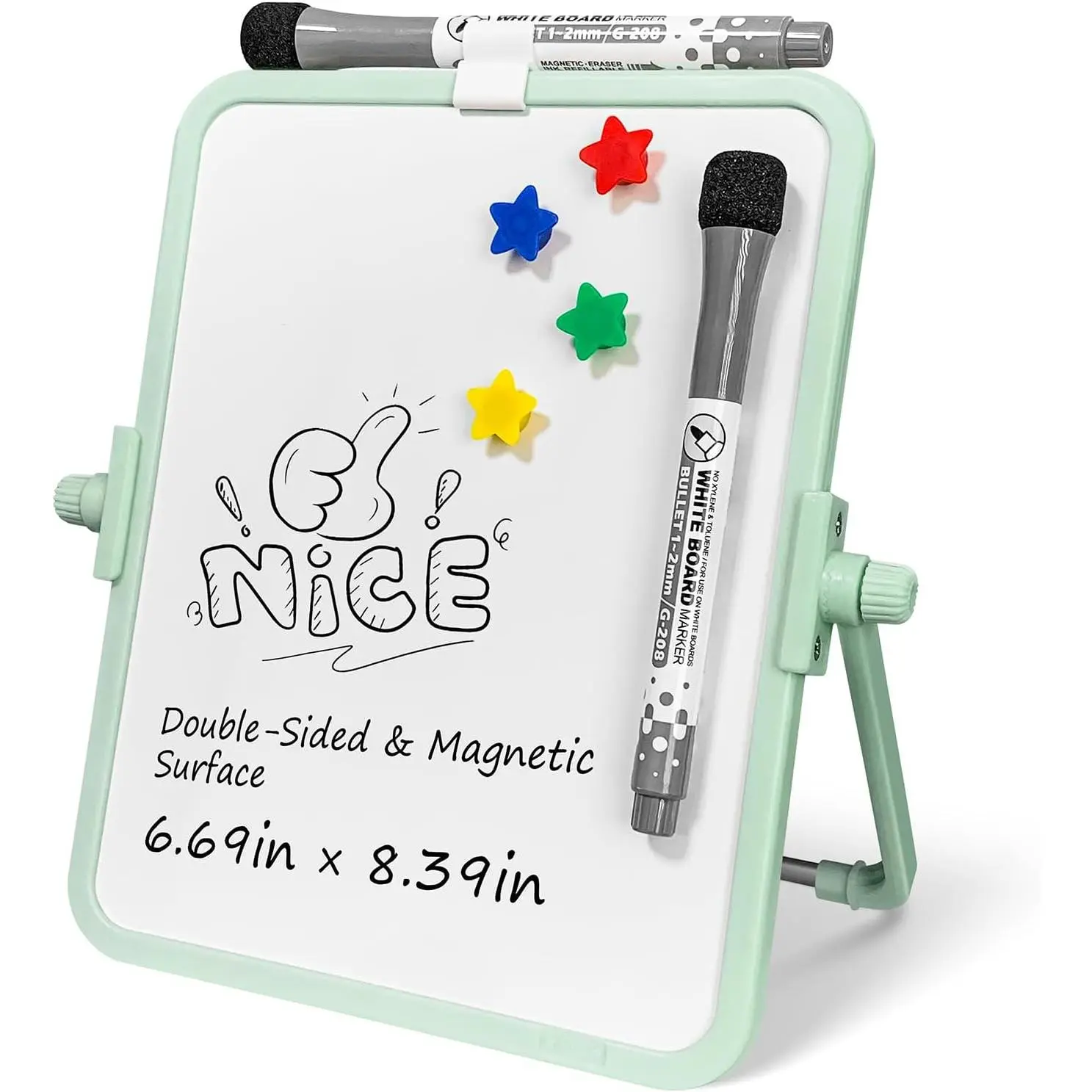 Dry Erase Whiteboard, 6.7x8.4 Inch Double-Sided Desktop Easel with Stand, 2 Eraser  Markers & 4 , Portable White Board for Planning, Memo, Office, , School(Green)