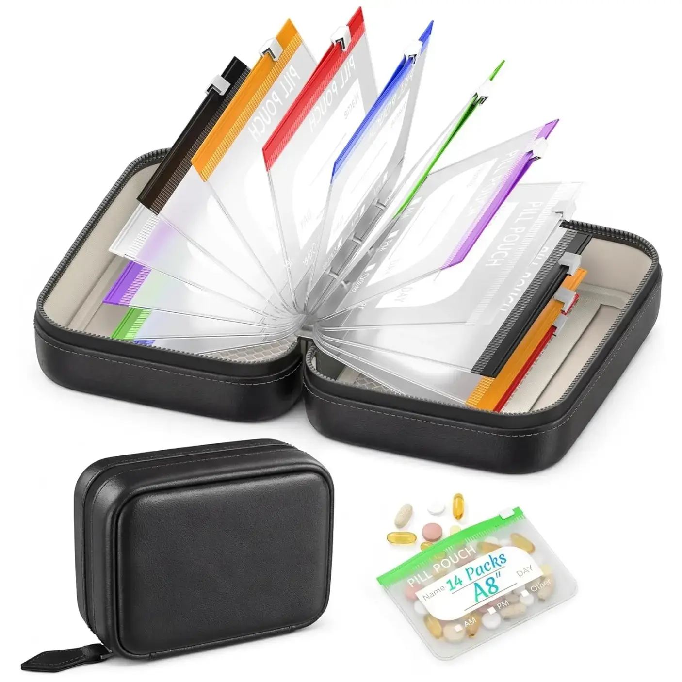 Waterproof Pill Pouch Set,Large Weekly Pill Organizer with 14 Color-Coded Medicine Pouches, Reusable Travel Medicine Organizer, Zippered Pill Storage for Fish Oils, Vitamins, dealsforyou, summerwins