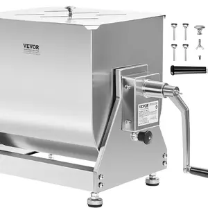 VEVOR Manual Meat Mixer, 30 Pound Capacity Tilt Tank Meat Mixer, Stainless Steel Meat Processing Equipment, Sausage Mixer Machine with Lid and Handle, Ground Beef Hand Mixer, Silver