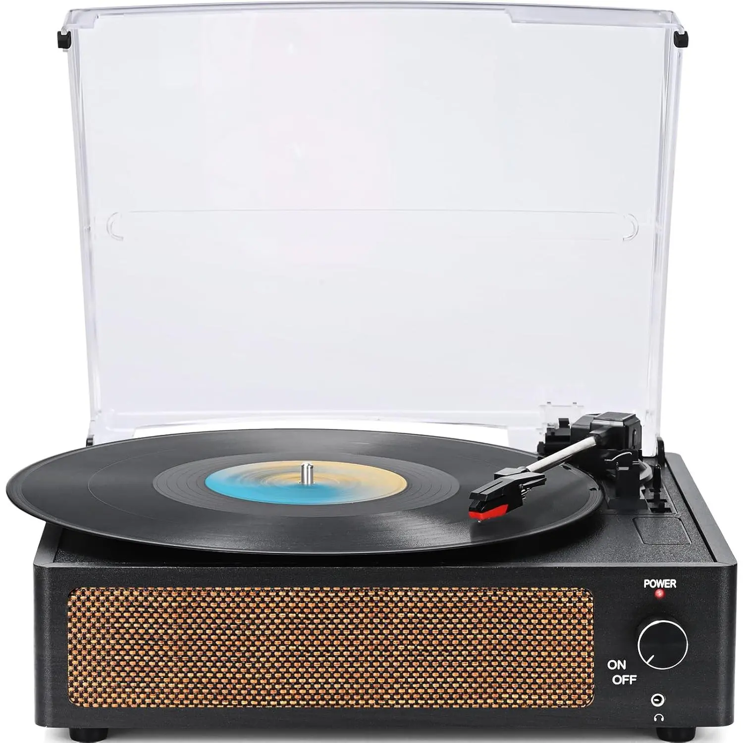 Vintage Belt-Driven 3-Speed Vinyl Record Player with Speakers, Bluetooth Wireless Playback, Headphone Jack, AUX-in, RCA Line Out, Auto Stop LP Phonograph (Retro Black), Vinyl Records