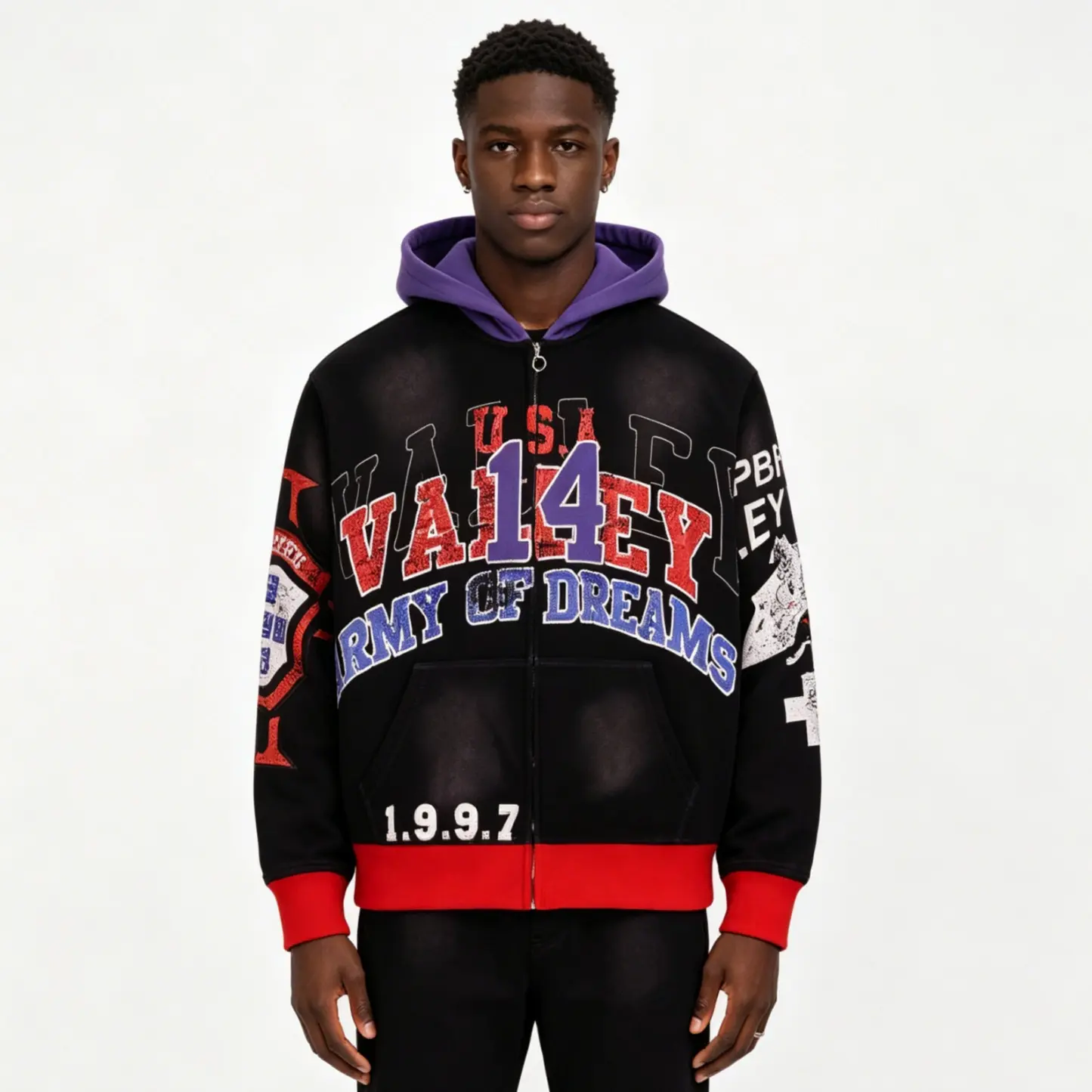 Valley Forever Bipolar Zip Up Hoodie Black Oversized Streetwear Graphic Jacket Casual Aesthetic Men Women Outerwear Y2K Harajuku Trend Fall Winter Holiday Gift