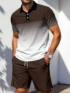 Men's Slim Fit Gradient Polka Dot Polo Set, Casual Loose-Fit Design, Breathable Summer, Perfect for Daily Wear & Street Style