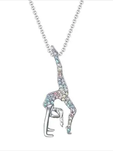 Silver Sports Pendant - European and American Fashion Trendy Gymnastics Handstand Split Color Zircon Necklace