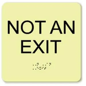 AccuformNMC Glow-in-the-Dark Plastic "Not an Exit" Sign, 8"x8", English/Braille, Home Improvement Security & Work Safety Equipment (Model GADA112BK)