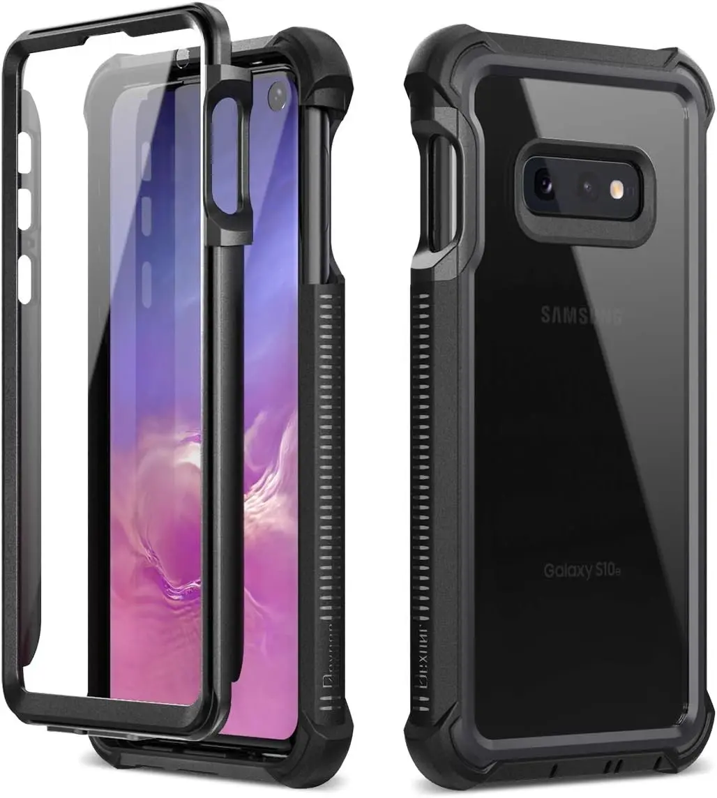 Galaxy S10E Case with Built-in Screen Protector Clear Rugged Full Body Protective Shockproof Hard Back Defender Dual Layer Heavy Duty Bumper Cover Case for Samsung Galaxy S10E - Black