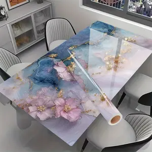 Pack of 2, Blue Marble Self-Adhesive Film - Self-Adhesive High Quality Vinyl Film, Marble Finish, Heat Resistant Removable Marble Tabletop and Wallpaper Surface Cover, Suitable for Marble Look Countertops, Cabinets, Desks (Pink/Blue/Grey)