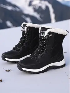 Women's Fashion Black Snow Boots | Faux Fur Cuff, Fleece-Lined Warmth, Trendy Quilted Design, Outdoor Non-Slip Thick Sole, Autumn/Winter Must-Have for Cold Resistance, New Arrival, Breathable for Daily Wear
