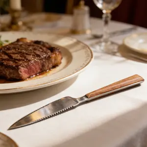 2Pcs Stainless Steel Serrated Steak Knife with Wooden Handle Elegant Restaurant-Grade Table Knife Durable Dinner Cutlery for Home & Fine Dining Classic Kitchen Steak Cutting Knife