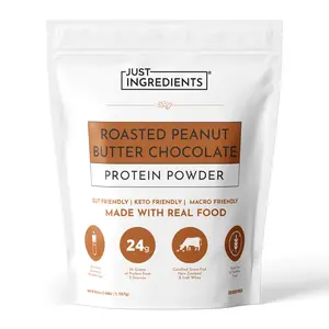 Just Ingredients Roasted Peanut Butter Chocolate Protein Powder | 30-Serving Blend with 100% Grass-Fed Whey & Organic Plant Proteins – Creamy Coconut Cocoa Flavor – Supports Muscle Recovery, Energy* Fitness Supplement Pre Workout