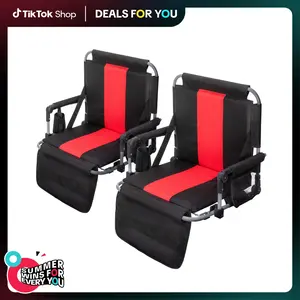[live]Folding Stadium Seat Bleacher Chair with Cup Holder, Mesh Bag and Hide Hooks, Portable Stadium Chair with Back and Cushion,Summervibes