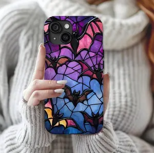 Halloween Bat Faux Stained Glass Phone Case, Gothic Spooky Design, Tough Case 11 - 17