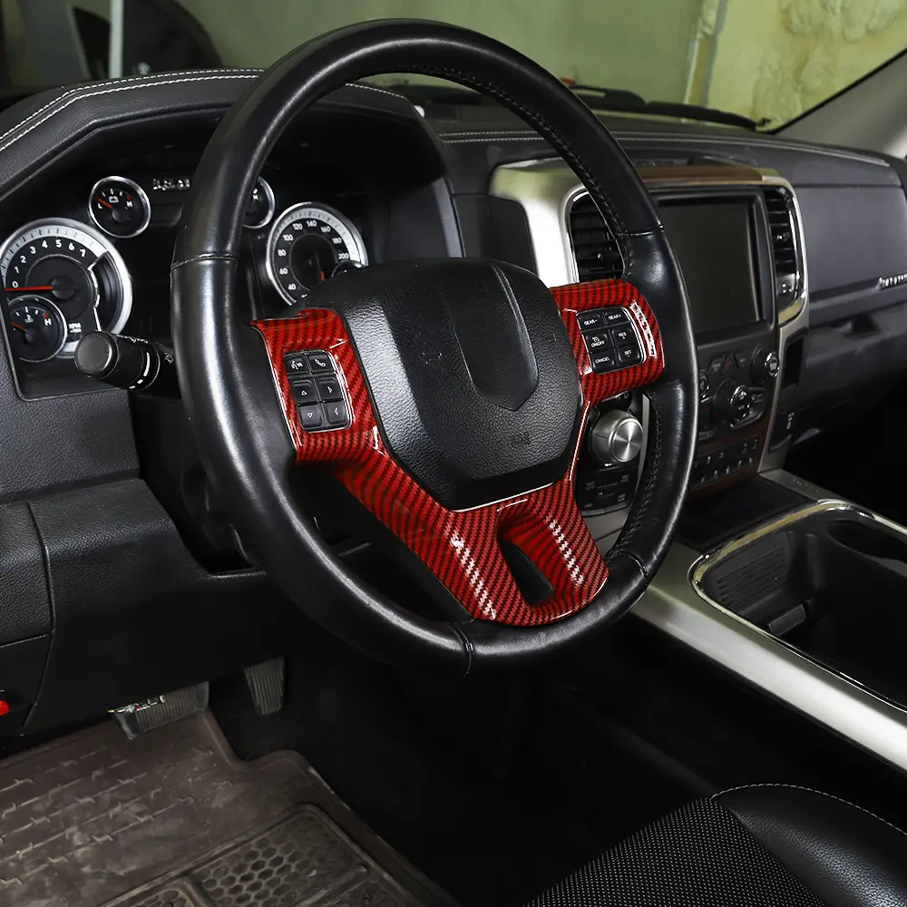 Custom Steering Wheel Panel Trim Cover - Automotive Interior Sticker Insert Accessories for 2010-2017 Dodge Ram Truck