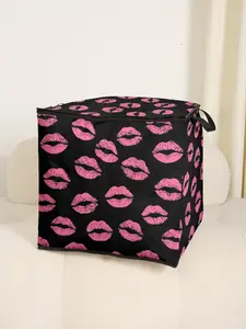 Thick Lip Print Blanket Storage Bag, Cute and Practical Kids Bedding Organizer, Travel Organizer Bag, Storage Carrying Bag, Durable Material, Easy Carry Handle, Home Use, Valentine's Day Gift