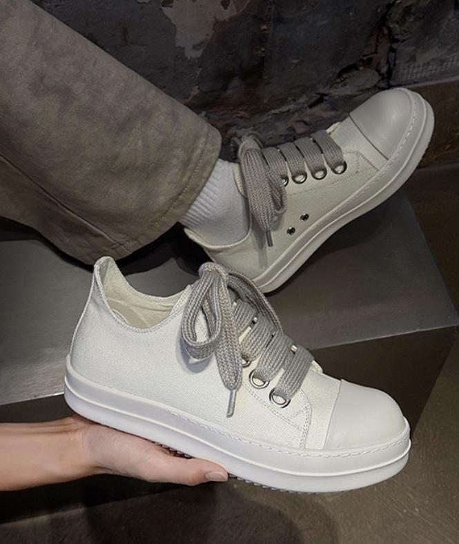 Men's Cleanfit Platform Sneakers Black & White Canvas Wide Laces Slim Leg Street Fashion