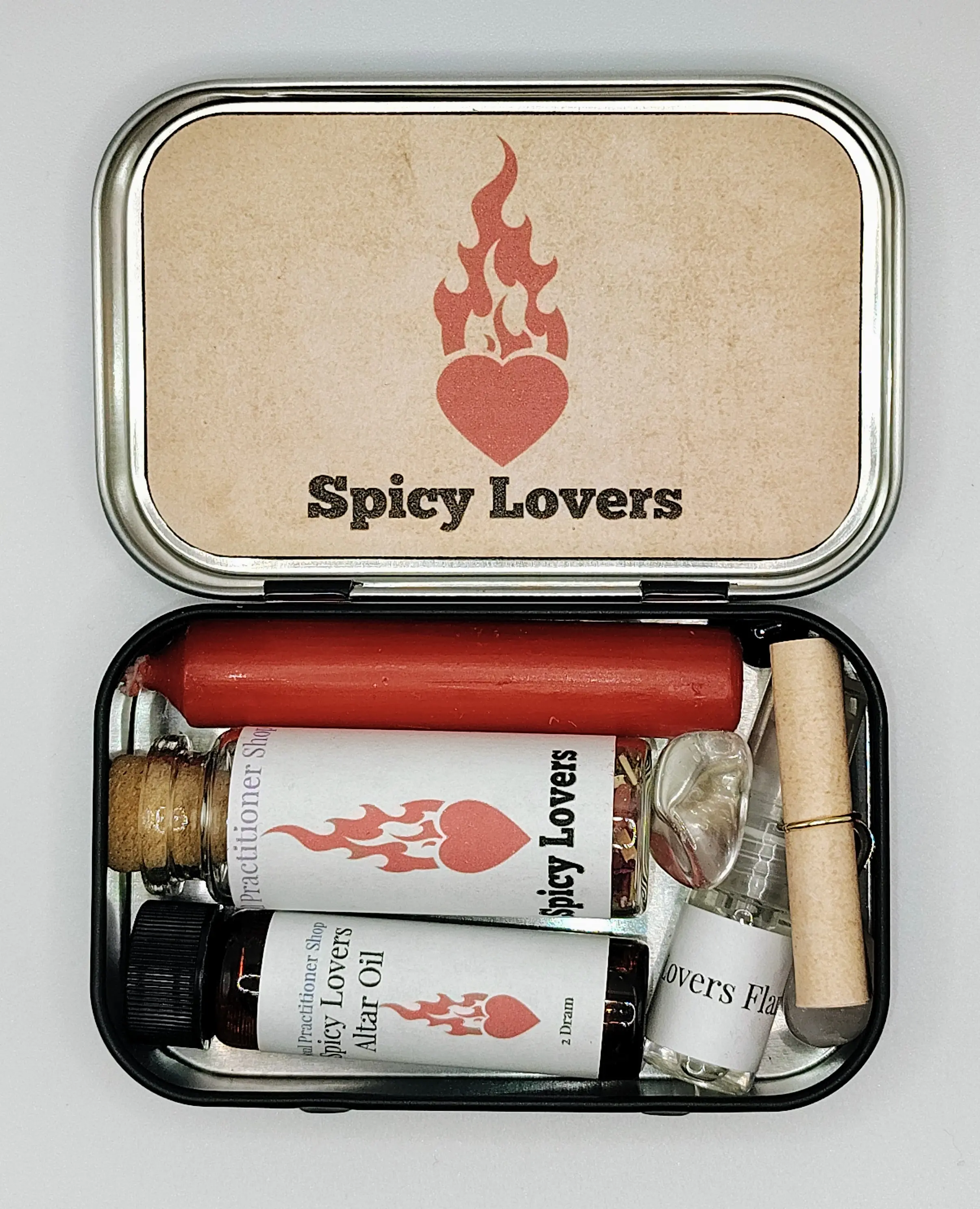 Spicy Lovers Mini Travel Altar Kit – Passion, Desire & Romance Spell Kit | Garnet & Clear Quartz Crystals, Candle, Herbs, Oils