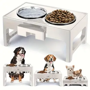 Raised Dog Bowls, 3 Height Adjustable Elevated Dog Bowl Stand With Anti-Slip Design, 2 Stainless Steel Dog Food Bowls, Dog Feeder For Medium Large Dogs, 3 Heights 3.9'', 7.8'', 11.8''