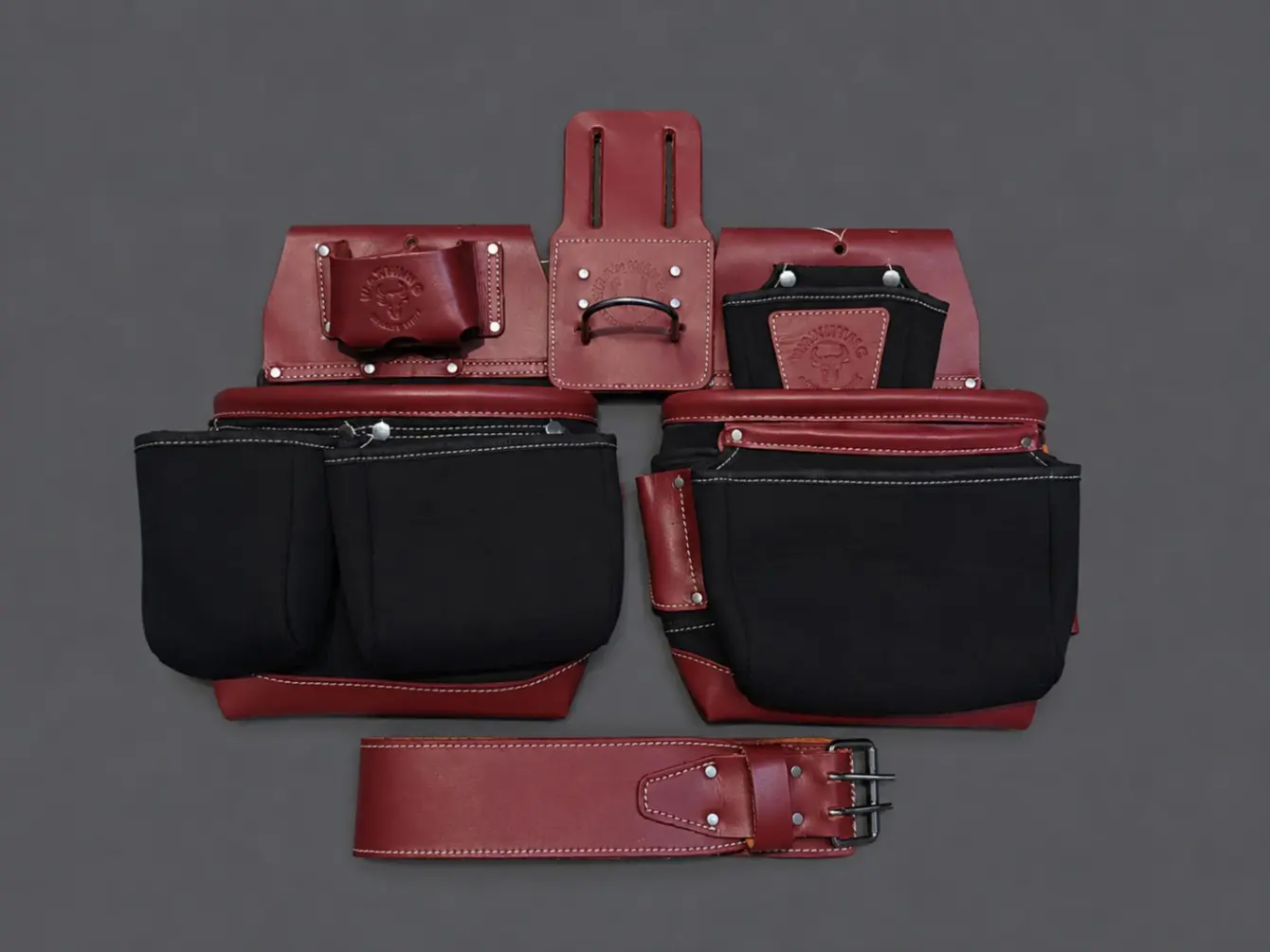 WAXWING High Quality 100% Buffalo Leather Black Nylon & Maroon Leather Tool Belt