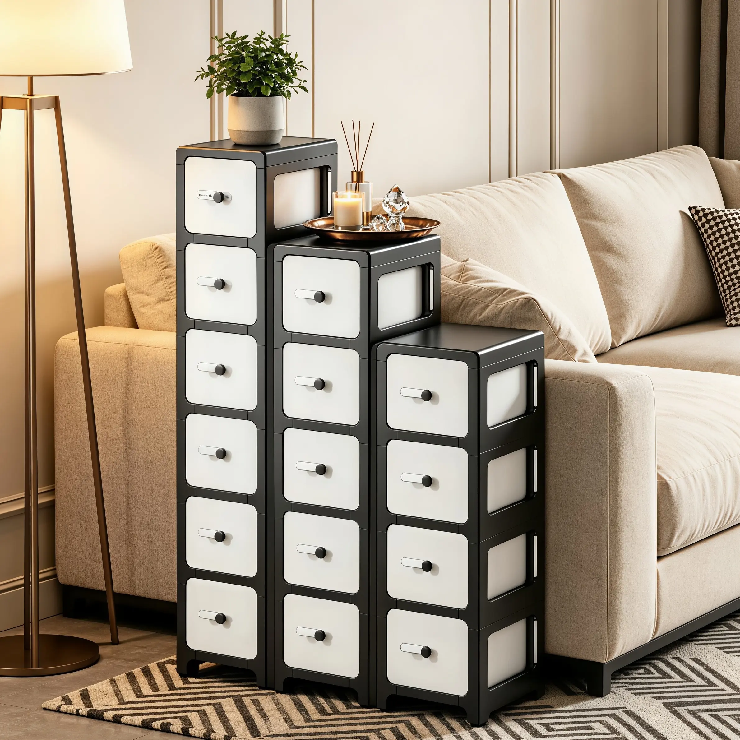 GoldSnake 6.69in Ultra Slim Narrow Bathroom Storage Cabinet, Tall Plastic Organizer With Rolling Wheels,Stackable Compact Drawer Storage Unit, Space Saving For Tight Narrow Gaps In Bathroom,Kitchen, Laundry Room, Living Room
