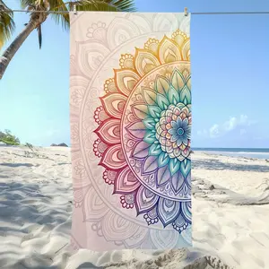 1PC Bright Mandala Beach Blanket - Oversized Unisex Summer Beach Towel Colorful Pool  Beach Accessory Modern Design with Exquisite Floral Patterns Soft Texture Ideal for Adults  Beach Blanket Poolside Accessory Decorative Towel