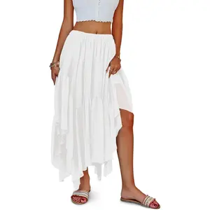 Imily Bela Womens Summer Boho Maxi Skirt Casual Asymmetric High-Low Hem Flowy Bohemia Long Skirt
