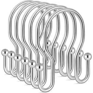 Double Sided Rust Proof Shower Curtain Hooks Rings for Shower Curtain and Shower Rods, Stainless Steel Bathroom Hangers, Polished Chrome, 10 Pieces