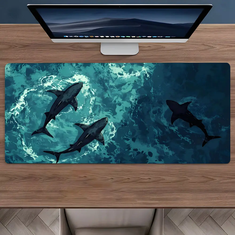 Deep Sea Shark Ocean Mouse Pad - Artistic Non-Slip Large Desk Mat, Marine Theme Carpet-Style Desktop Decor, Office Desk Accessories for Office & Gaming, Gaming Desk Accessory, Computer Desk Accessories