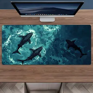 Deep Sea Shark Ocean Mouse Pad - Artistic Non-Slip Large Desk Mat, Marine Theme Carpet-Style Desktop Decor, Office Desk Accessories for Office & Gaming