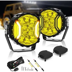 Tier's Haven  5" 180W Side Shooter Offroad Fog Lights, Amber DRL Function 3 Modes, 270 Degree Wider Range, 24163LM Round LED Pods Light Bar with Protective Covers, Pair