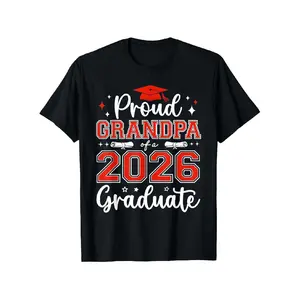 Proud Grandpa of a 2026 Graduate T-Shirt - Black with Red & White Lettering, Graduation Cap & Diploma Design - Comfortable Loose Fit Unisex Adult Casual Round Neck Shirt for Grandpa Graduation Gifts, Class of 2026 Celebration (Ideal for Fall, Christmas, T