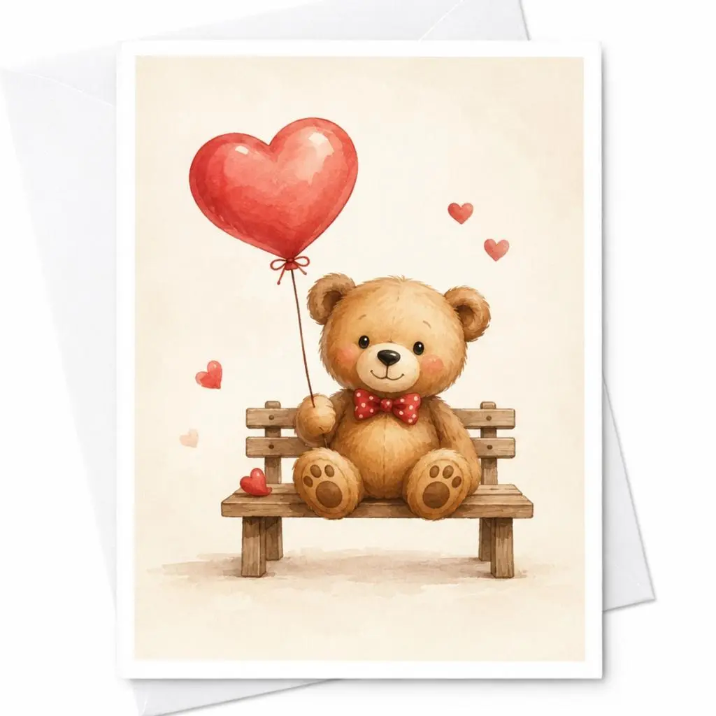 Teddy Bear Heart Balloon Love Card Cute Romantic Greeting Card For Her Anniversary Card Sweet Valentine Card C4570