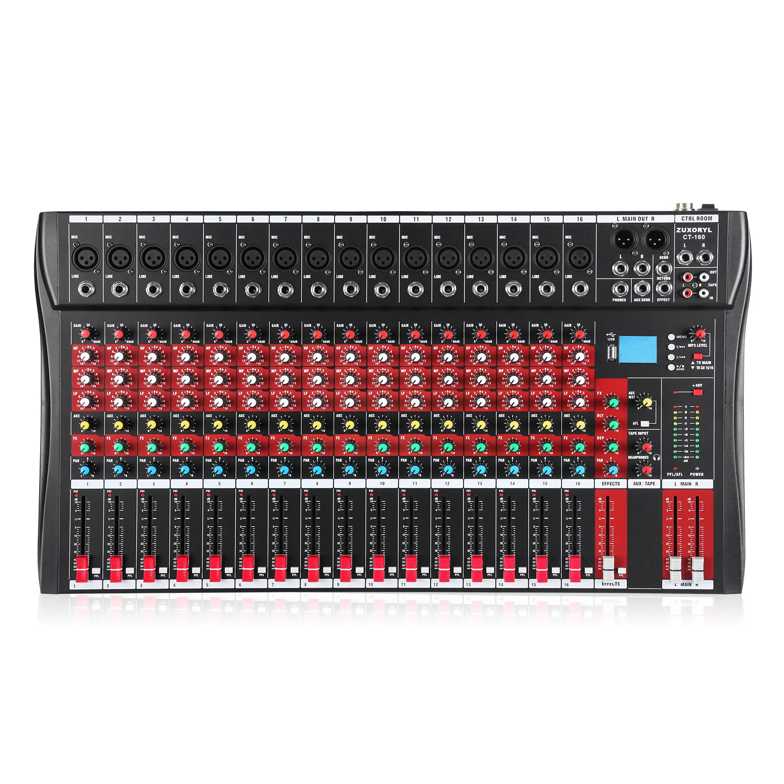16-Channel Audio Mixer - DJ Mixing Board with 48V Phantom Power, Studio-Quality Reverb, Bluetooth, USB for Karaoke, Live Streaming, Djs/Audio Enthusiasts
