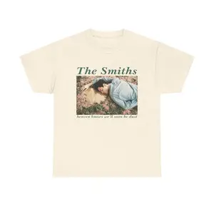 Reprinted by Gildan - The Smiths Band 90s Morrissey Short Sleeve Natural color T-Shirt Unisex Cotton For Fans