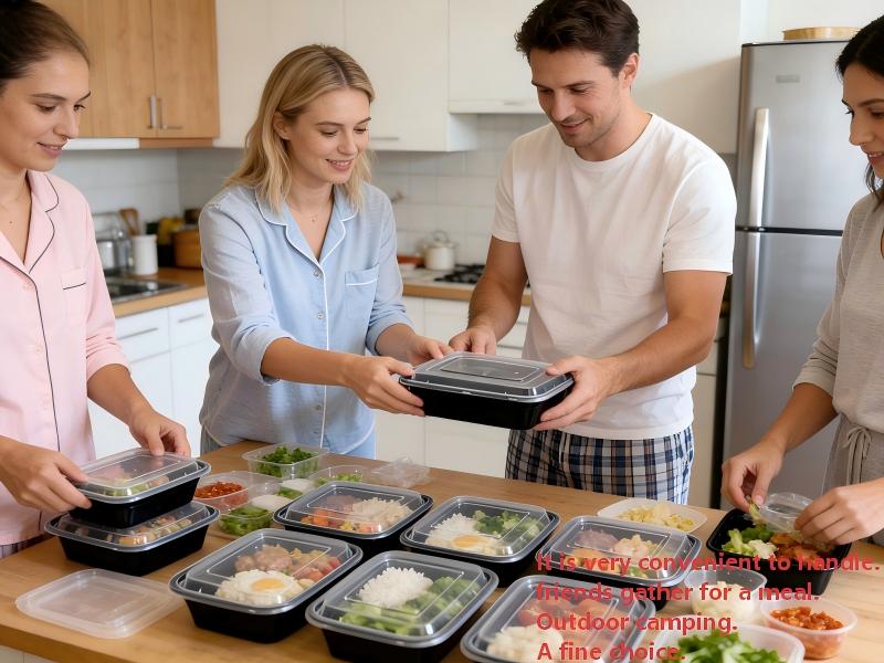 50 pieces, 38 ounces, black rectangular food storage container, meal container, disposable plastic portable with lid container, lunch box, stackable, suitable for microwave oven and dishwasher, kitchen organizing and storage supplies, outdoor camping