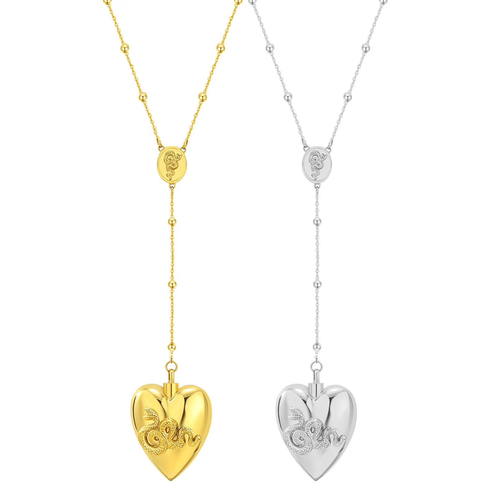 OIDEA Openable Rosary Y-Necklace for Female, Stainless Steel Beaded Heart Locket Engraved with 'LDR', Durable Fashion Accessory for Birthday and Anniversary Gifts, Anniversary Necklace, Birthday Necklace