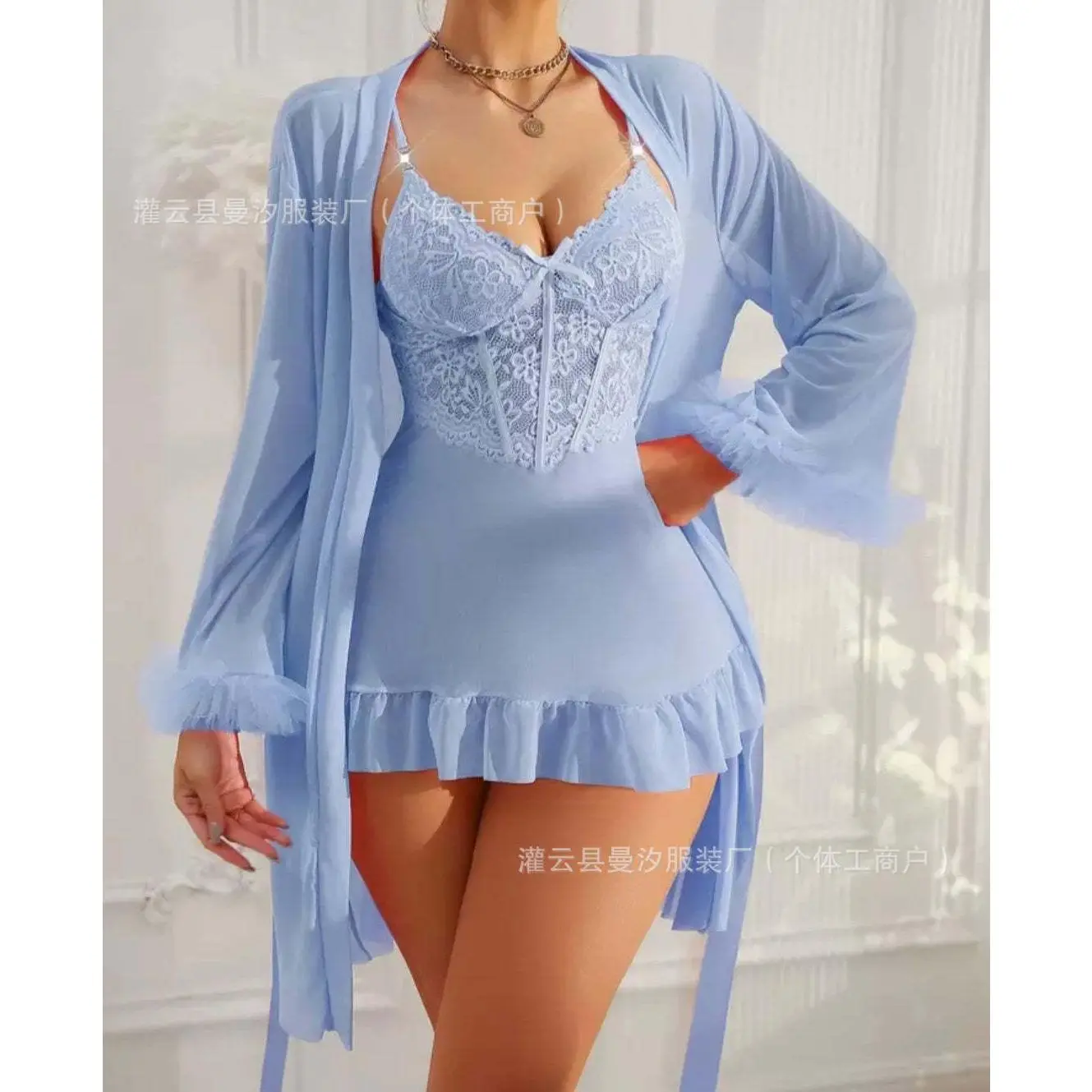 Light blue suspender+nightgown