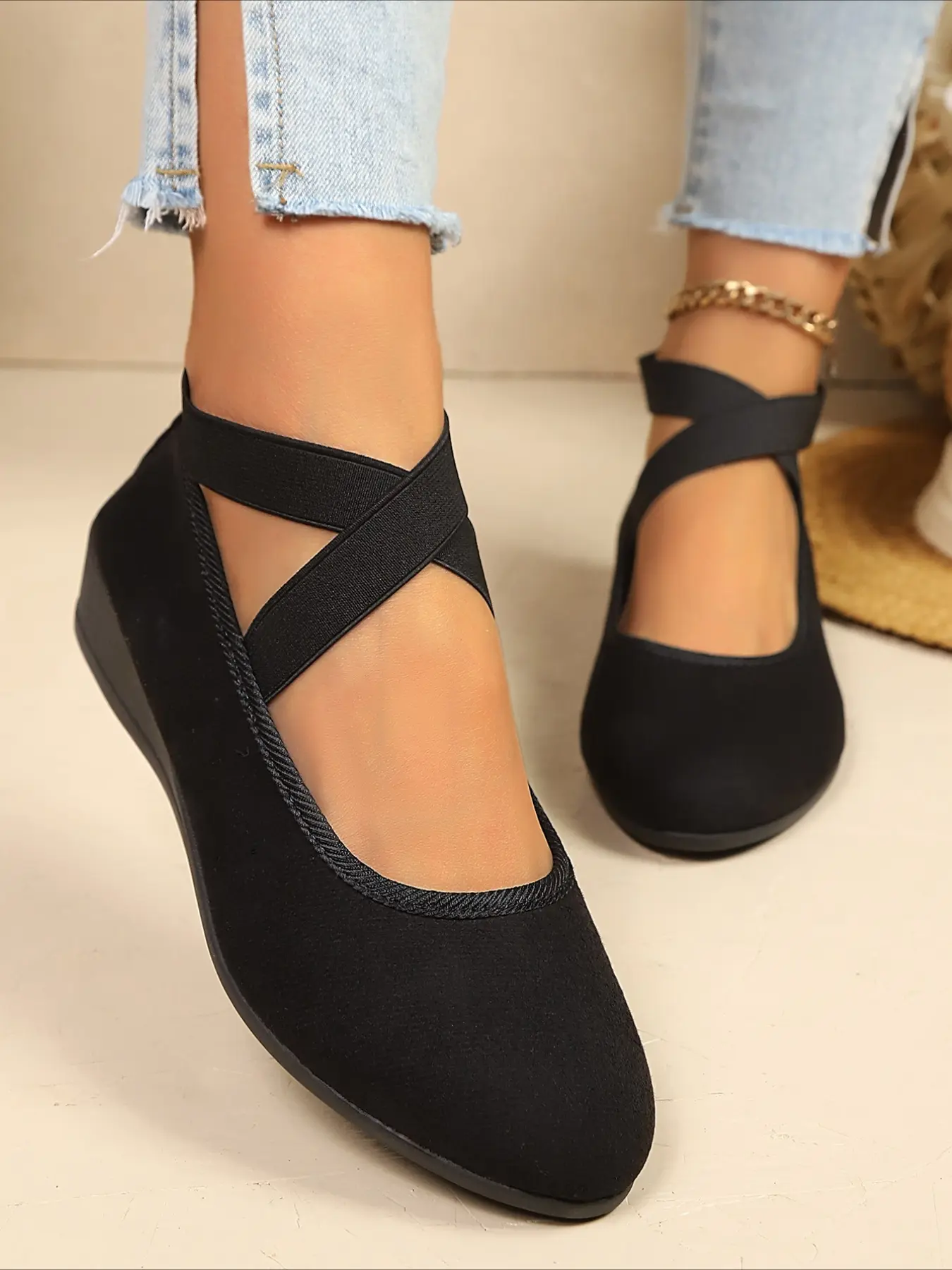 Comfy Soft Sole Crisscross Strap Wedge Flats, Mary Jane Shoes, Non-Slip Round Toe Commute Shoes, Versatile Daily Shoes for Women, Maryjanes