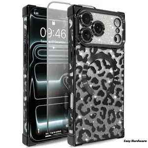 [Free ! Shippin]Luxury Glitter Leopard Cheetah Pattern MagSafe phonecases For IP 16 Pro Max 15/14/13/12/11 Plating Glitter Bling Four Conner Military Grade Protection Shockproof Phone Cover Gift for Girls & Women