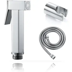 Handheld Bidet Sprayer for Toilet, Cloth Diaper Sprayer with Wall Mounts (ABS) and Hand Held Bidet Bathroom Hose (Stainless Steel), Jet  for Toilet, Muslim Shower, Easy to Install (Chrome)