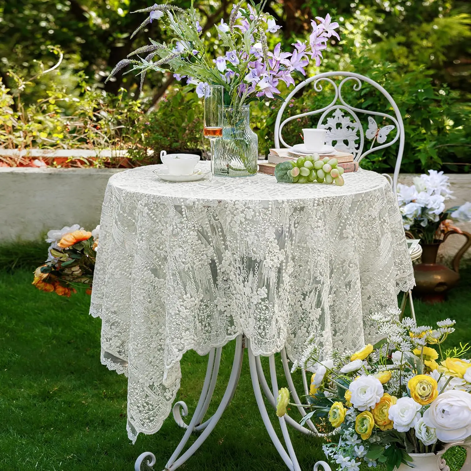 Lace Embroidered Tablecloth.Square Lace Vintage Tablecloth Dustproof Table Protector for Dining Room Banquet Home Wedding Decoration (Creamy White 53*53 inch)