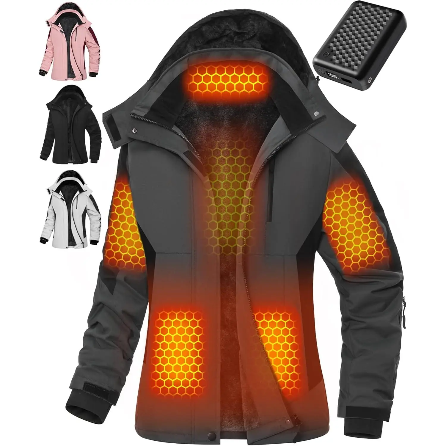 Long Sleeve Graphene Heated Polyester Fabric Coat - 12V 18400mAh Fast-Charge Outdoor Sports Outerwear for Adults, Adjustable Heat Settings, Machine Wash, Commuting Use, Luxurious Large-Capacity Battery, A Thoughtful Gift