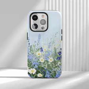 Light blue wildflowers Phone Case, Spring flowers, White daisies, Butterflies 17 16 15 14 13 12 11 Pro Max Samsung Galaxy S25 24 23 22 21 Ultra Plus FE, Summer Gift for Her