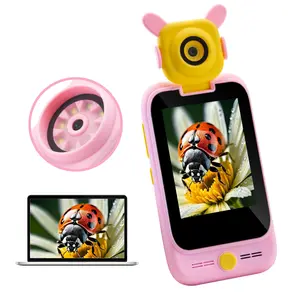 2-in-1 Kids Smartphone & Microscope Camera Touchscreen Mini HD Phone with 32GB SD Card STEM Educational Science Toy for Boys Girls Ages 3-10 Pink Unicorn Design Fun Kids Device Stem Learning outdoorfun