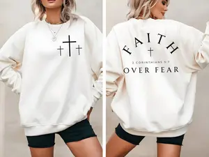 Faith over Fear Sweatshirt, Inspirational Quotes Shirt, Minimal Christian Cross Shirt, Bible Verse Shirt, Religious Sweater,Faith Sweatshirt