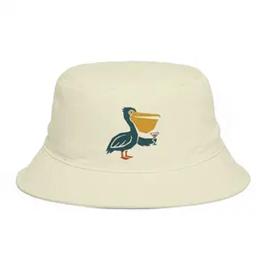 Pelican Cocktail Bucket Hat - Embroidered Tropical Beach Sun Hat