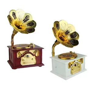 Vintage Music Box with Bellows, Creative Retro Wooden Phonograph, Desktop Decoration Gift for Wife Girlfriend Birthday Christmas Valentine's Day, Room Decor