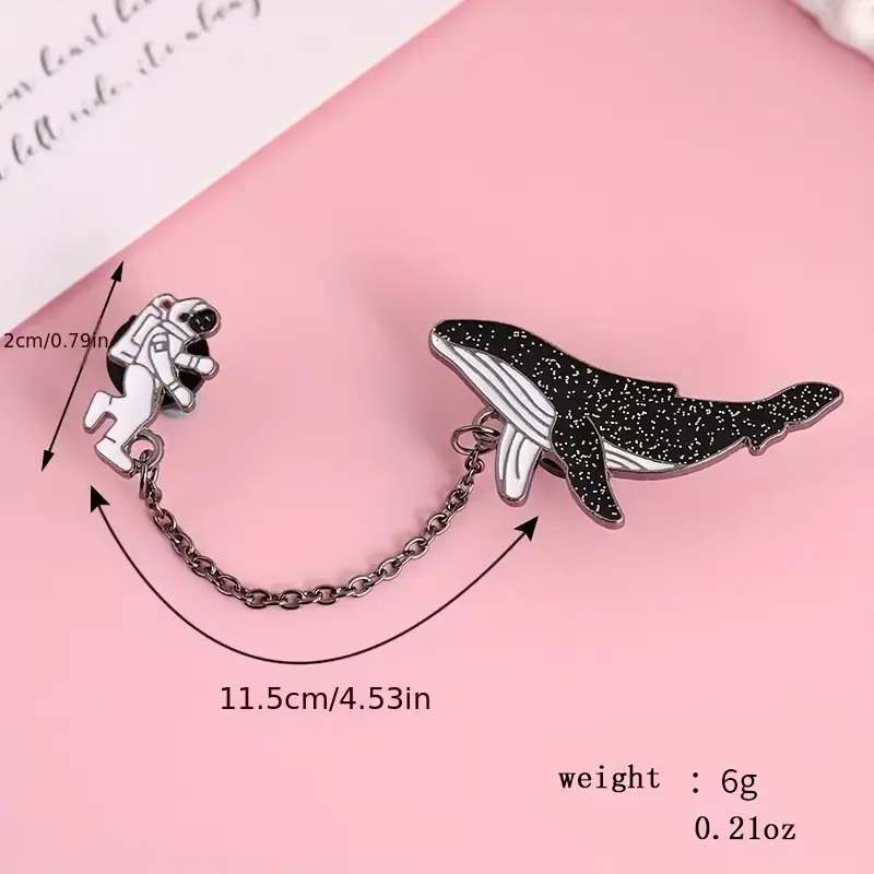 Unique Astronaut Whale Chain Brooch Pin Creative Cute Versatile Gift