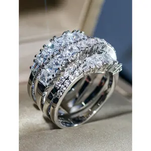 Luxury Full Cubic Zirconia S925 Sterling Silver Ring, Fashionable Statement Ring for Women's Daily Wear/Banquet/Party