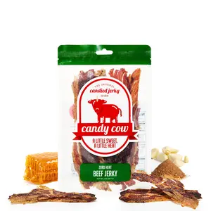 Candy Cow Sweet Candied Beef Snack, Zero Heat, 2oz Bag – Pure Sweet Flavor, Melt-in-Your-Mouth Sticky Beef Candy, No Spice Sweet Meat Treat for Flavor Lovers and Snack Fans, Resealable Bag