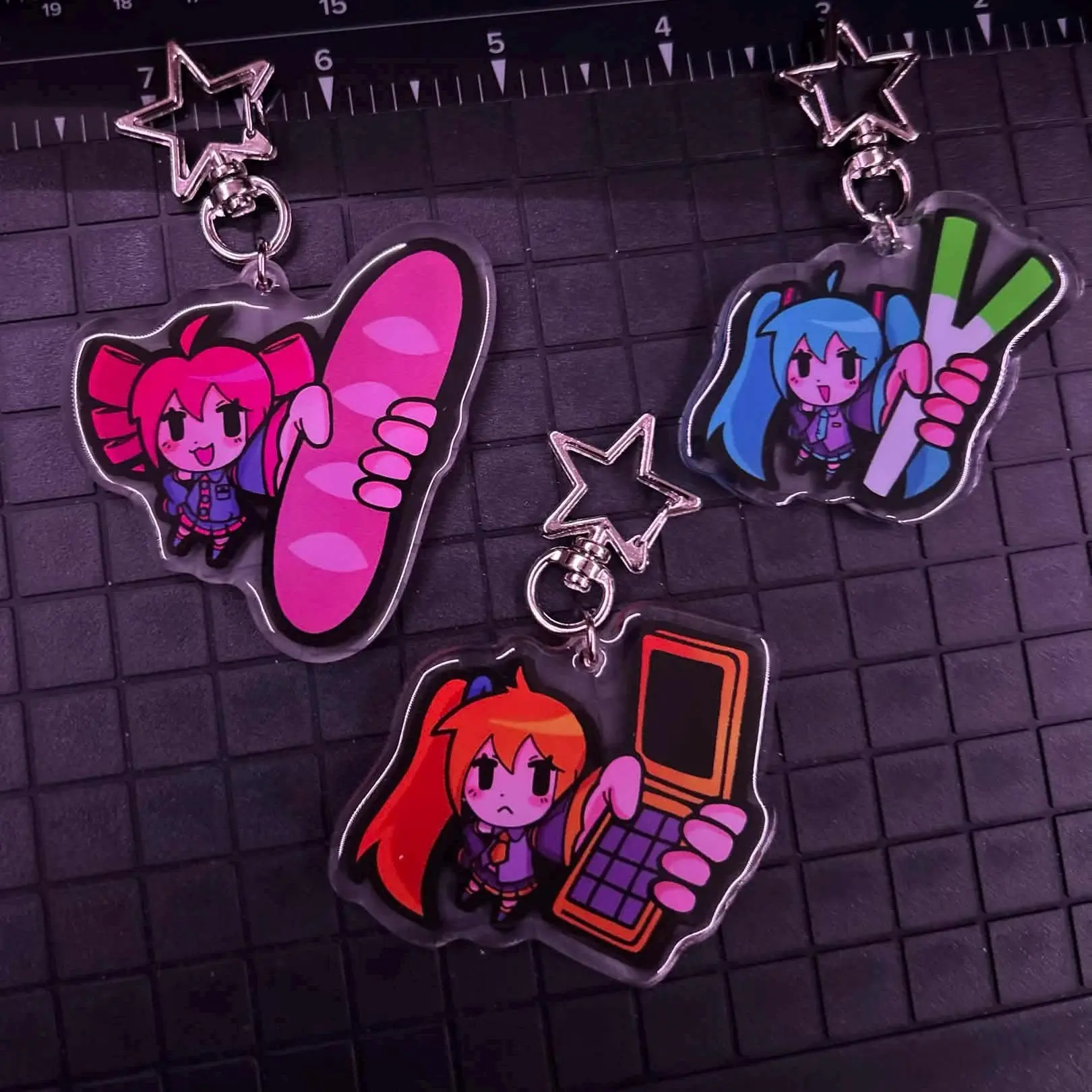 Triple Bakka Keychains - Miku, Teto, Neru Acrylic Charms - Cute Acrylic Cartoon Keychain, Funny Meme Character Charm for Keys, Bags, Backpack, Durable Gift for Fans & Collectors