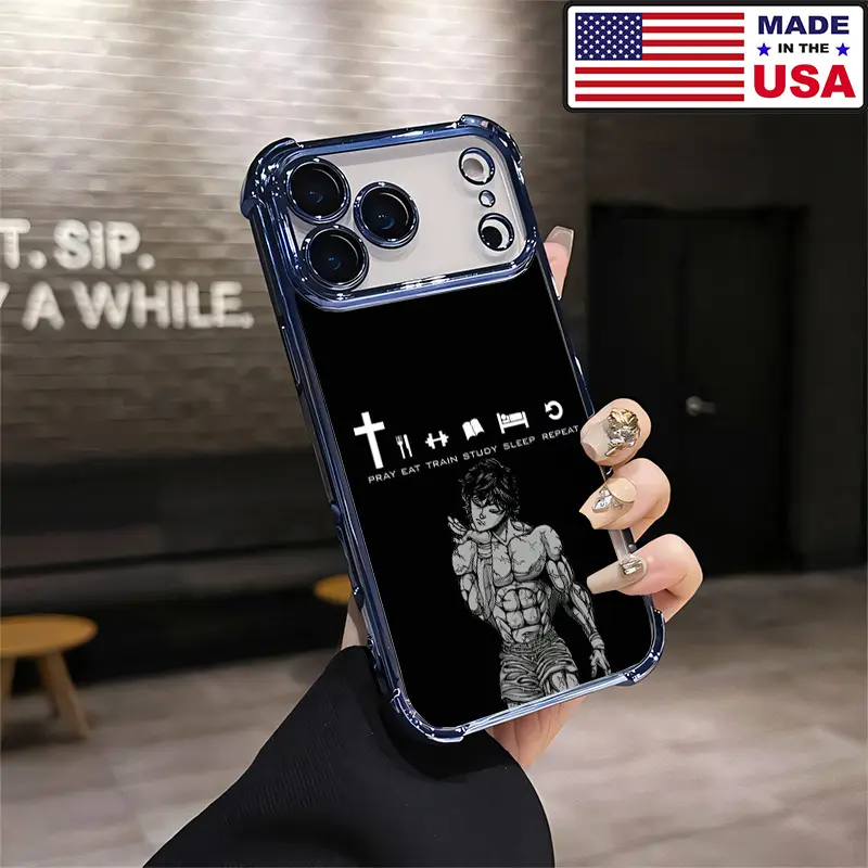 Customized Baki Hanma Pray-Eat-Train Anime Gym Motivational Aesthetic Silicone Smartphone Case - Soft TPU Shockproof Protector for iPhone 17/16/15/14/13/12 Plus Pro Max Ultra & Samsung 22/23/24/25 Plus Pro Max Ultra, Cellphone Handheld Devices Accessories